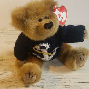 Ty Plush Bear with Navy and White Sweater